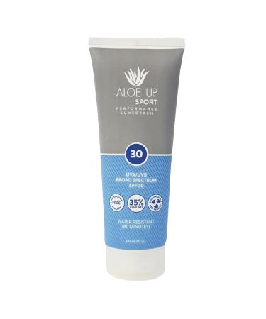 Aloe Up Sport Sunscreen Lotion SPF 30 - Broad Spectrum UVA/UVB Sunscreen Protector for Face and Body - With Hydrating Aloe Vera Gel - Non-Greasy No White Cast Reef Safe Fragrance-Free - 6 Oz.