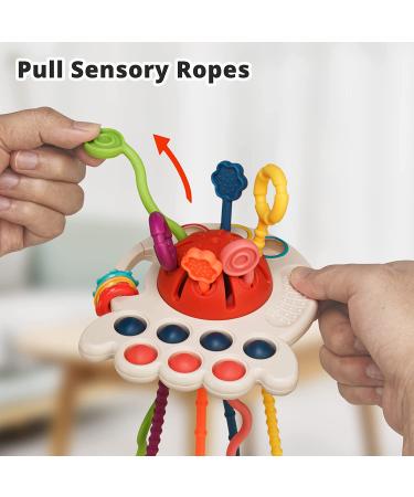 Montessori Pull String Baby Toy | Silicone Teething Toy for 6-12 Months | Airplane & Car Seat Travel Toy for Boys & Girls | Infant Birthday Gift - Octopus - Buy Online on GoSupps.com