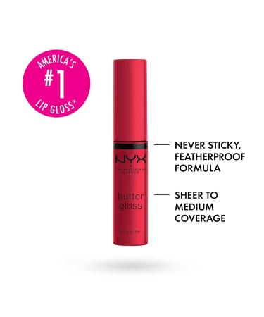 NYX Butter Gloss in Red Velvet - Deep Red Lip Gloss (0.27 Fl Oz) | Non-Sticky Formula | Pack of 1 - Buy Online on GoSupps.com