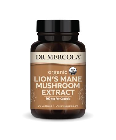 Dr. Mercola Organic Lion's Mane Mushroom Extract, 30 Capsules 500 mg Organic Lion's Mane, Non-GMO, Gluten Free, Soy Free