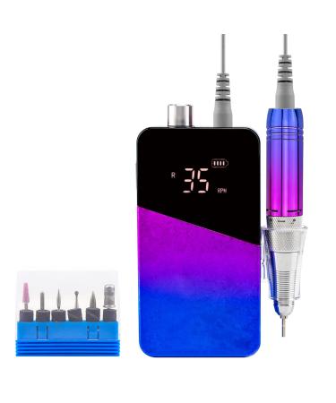 Nail Drill for Acrylic Nails 35000 RPM Electric Nail Drill Machine Low Heat Low Noise Low Vibration with LCD Touch Screen for Shaping Buffing Removing Acrylic Ice Flower Gradient Blue