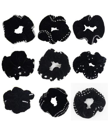 SUSULU 9pcs Hair Scrunchies for Women Velvet Fabric Elastic Hair Ties Bobbles Rhinestone Shiny Hair Accessories - Buy Online on GoSupps.com