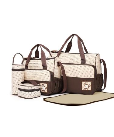 Miss Lulu 5-Set Baby diaper bag Baby bag Bag mother diaper bag handbag shoulder bag bottle holder with diaper pad (brown)