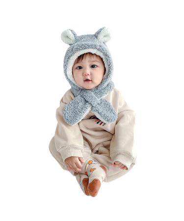 2 In 1 Baby Winter Hat Scarf Set Kids Toddler Hoodie Scarf Earflap Hat Children Thermal Balaclava Hat Neck Warmer Warm Hood Hat Fleece Lined Hat Scarves with Ears for Boys Girls 6 Months-4 Years Grey