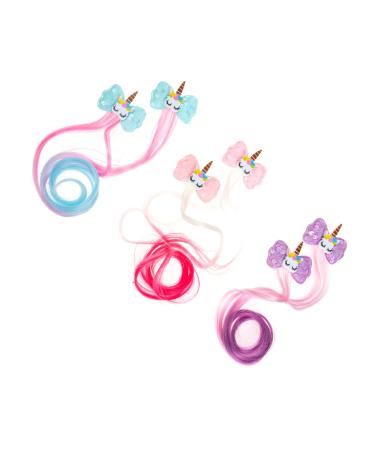 minkissy 3 Pairs Wig Girl Hair Bows Kids Headdress Multi Colors Kids Hair Extensions Hair Extension Barrettes Colored Ponytail Hair Clips Issue Card To Weave Toddler High Temperature Wire