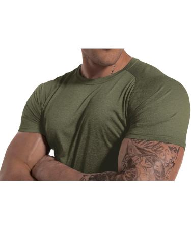 Men's 3-Pack Dry Fit Moisture Wicking Workout T-Shirts - Black, Dark Gray, Army Green - Large - Buy Online on GoSupps.com