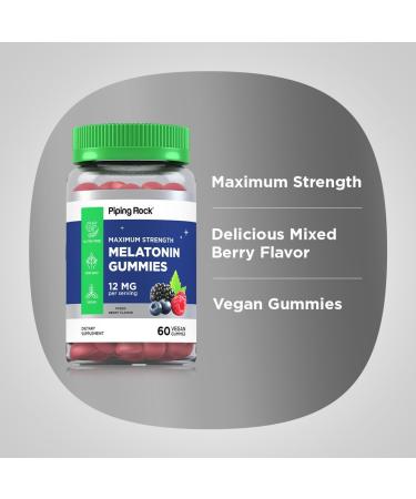 Piping Rock Melatonin Gummies 12mg | 60 Count | Maximum Strength | Berry Flavor | Vegan Non-GMO Gluten Free Supplement 60 Count (Pack of 1) - Buy Online on GoSupps.com