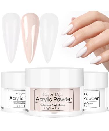 30g*3/90g acrylic powder acrylic nail powder in 3 colors 30g/can with large capacity professional polymer for 3D French nail extensions nail carving (30g-white 30g-skin color 30g clear)