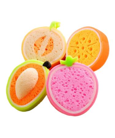 4pcs Bath Sponges Kids Bath Tool Toddler Friendly Sponges Kids Body Wash Scrubber Bath Sponge for Kids Lovely Bath Tool Fruits Shaped Sponges Mesh Cushion Set Bath Ball Baby