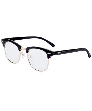Kursan Blue Light Blocking Glasses for Women Men Semi-Rimless Frame Fake Nerd Eyeglasses Bright Black Gold 52 Millimeters