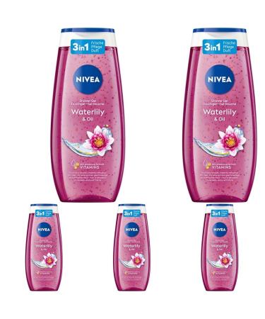 Nivea Waterlily & Oil Duschgel (250 ml) pH -skin -neutral care shower with fresh fragrance by water lily pampering shower with nourishing oil beads (pack with 5) 250 ml (5 Pack) Waterlily & Oil - New version