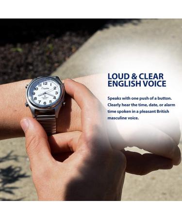 Truedio Atomic Talking Watch for Visually Impaired Men with Stretch Band - Loud English Voice Alarm - Time, Day, Date, Year - Buy Online on GoSupps.com