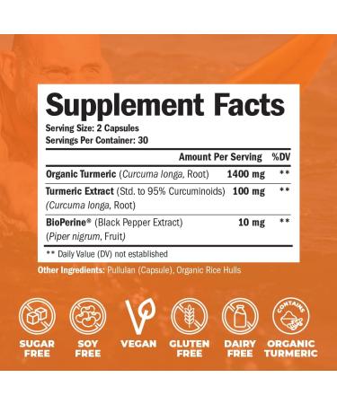 Organic Turmeric Curcumin with Black Pepper Extract - Vegan Supplements with Bioperine, 95% Curcuminoids for Digestive, Immune & Joint Support - Buy Online on GoSupps.com