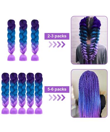 Shop Aomig Ombre Braids Extensions - 2PC Synthetic Hair for Box Braids | 24 Strands - Purple Light Violet Seaside Blue - Buy Online on GoSupps.com