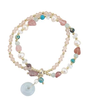 WIPPWER Feng Shui Wealth Bracelet Jade Bead Bracelet Color Tourmaline Crystal Bracelet Harmony Buckle/Donut Bracelet Irregular Crystal Bracelet Double Layer Beaded Bracelet Adjustable Cinn