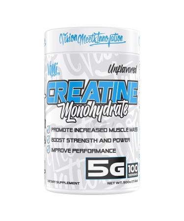 VMI Sports Creatine Monohydrate Unflavored Powder Muscle Mass Strength Size Power | 5 Grams per Serving (500 Grams) Unflavored 500 Gram