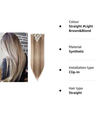 SILK-CO 26 Straight Ombre Clip-In Hair Extensions - Full Head, 8 Pieces, 18 Clips, Light Brown & Blond - Buy Online on GoSupps.com