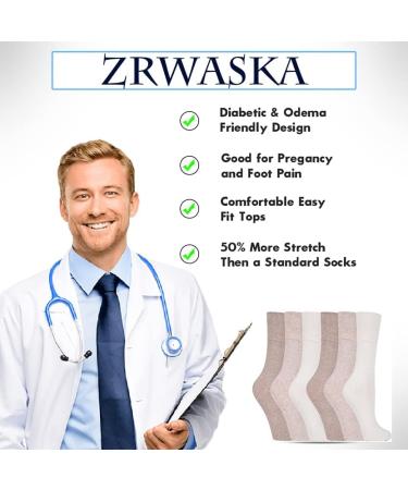 ZRWASKA Women's Diabetic Socks Oedema friendly Wide Honey Comb top soft cuff Ankle Non-Elastic for Swollen feet Legs Non-Binding Circulatory Sock 3 Pack Size 4-7 4-7 Off White & Browns (3 Pairs) - Buy Online on GoSupps.com