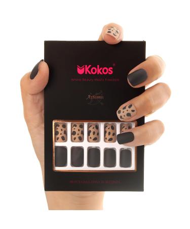 48 PCS Press On Nails - Short Square Leopard Print Reusable ABS Fake Nails Kit Salon-Quality in 12 Sizes - Brown & Black Wild West Design - Buy Online on GoSupps.com