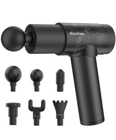 Maxfree Handheld Muscle Massage Gun Deep Tissue for Athletes, Percussion Electric Massagers for Neck, Back, Shoulder, Body Pain Relief, LCD Touch Screen with 6 Heads - Model EM-08(Black)