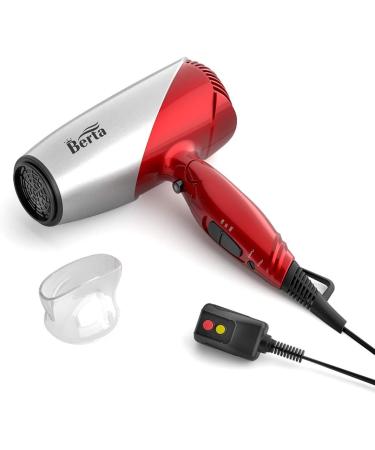 Berta 1875W Folding Hair Dryer - Dual Voltage Travel Blow Dryer with Negative Ions 2 Heat & Speed Settings - Red - Buy Online on GoSupps.com