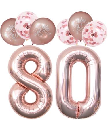 80th Birthday Balloons Rose Gold Number 80 Balloons Unique 80th Birthday Decorations Women Including Printed Latex 80th Happy Birthday Balloons and Confetti Balloons Rose Gold-80