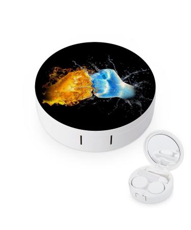 Fists And Cool Fire Ice Round Case For Contact Lens Kit Storage Box with Mirror Printed