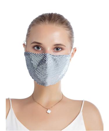 Yimidear adult mouth protection bling sequins reusable and washable dust protection with 2 active coal filter for running cycling and activities silver