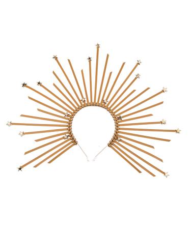 XNHIU Gold Mary Crown Headband Goddess Spiked Zip Tie Pentagram Hairband Sunburst Halo Crown Headband for Halloween Cosplay Costume Accessory