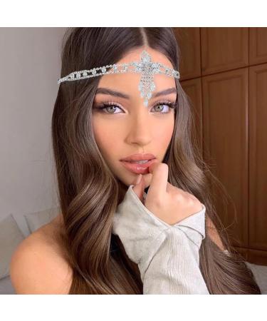 IYOU Boho Rhinestone Headband Silver Crystal Head Chain Vintage Bridal Headpiece Hair Jewelry for Women Gatsby Party - Buy Online on GoSupps.com