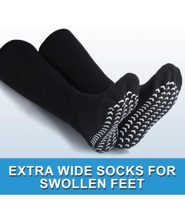 Extra Wide Diabetic Socks for Swollen Feet - Non Slip Grips for Men | Ideal for Edema Neuropathy Lymphedema Bariatric - Black - Buy Online on GoSupps.com