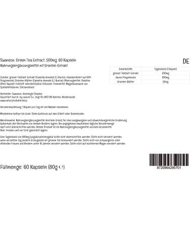 Swanson Green Tea Extract 500mg 60 Capsules High-Dose SOYA-Free Gluten-Free GMO-Free - Buy Online on GoSupps.com