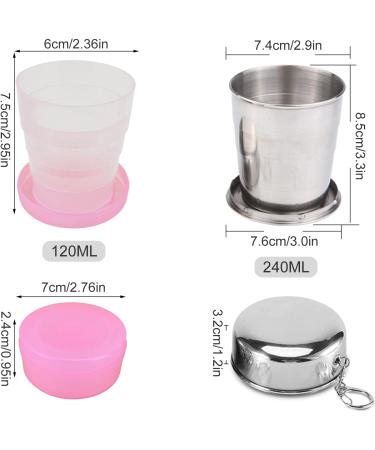 Portable Stainless Steel Collapsible Cup with Keychain - 240ML | BPA-Free Silicone | Ideal for Travel, Hiking, Camping, Picnic - Water Coffee Tea Snacks - Buy Online on GoSupps.com