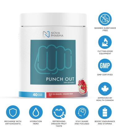 Nova Pharma Punch Out Pre Workout Powder L-Carnitine and Antioxidant-Rich Pre Workout Supplement Boost Stamina and Endurance for Gym Training and Workouts - 40 Servings (Dragon Fruit) - Buy Online on GoSupps.com
