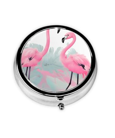 Pink Flamingoround Pill Box 3 Compartments Round Pill Box Organizer for Purse Or Pocket Portable Travel Pill Box