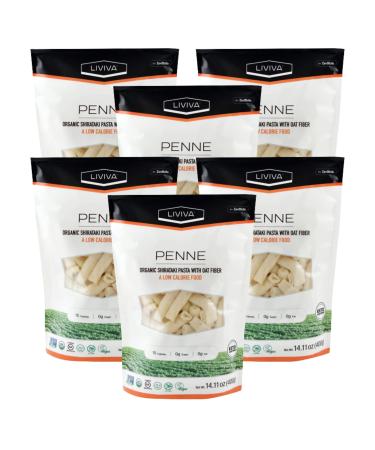 LIVIVA Organic Shirataki Penne with Oat Fiber Low-Calorie Pasta made from Konjac Root Non-GMO Gluten Free and Keto Certified 14.11 Ounce (Pack of 6)