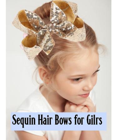 2 PCS Gold Sequins Large Bow Alligator Hair Clips - Women, Teens, Girls, Kids Barrettes Accessories 6 Inches - Buy Online on GoSupps.com