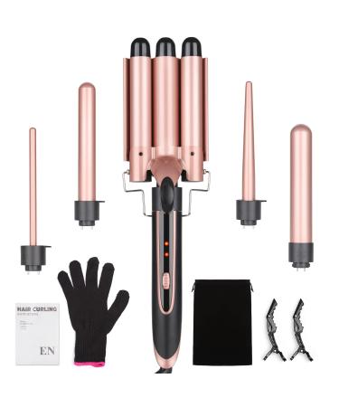 Waver Curling Iron Curling Wand  5 in 1 Curling Wand Set with 3 Barrel Hair Crimper for Women  Fast Heating Hair Wand Curler in All Hair Type