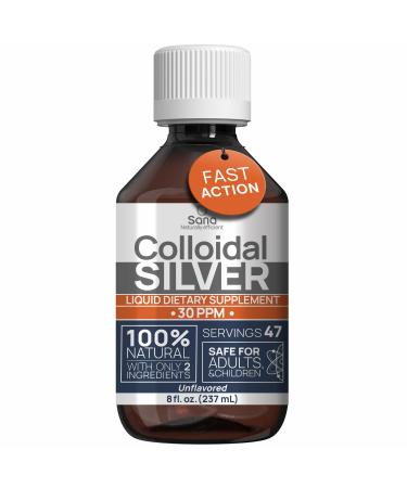 Colloidal Silver Liquid 8 fl oz 30 PPM - Bioactive Hydrosol Silver Water - Natural Immune Support Nano Sol Supplement Solution - Ionic Minerals - Organic Structured Silver 8 Fl Oz (Pack of 1)