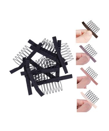 24 pcs/lot Wig Combs for Making Wig Caps 7-teeth Wig Clips Steel Teeth with Cloth Wig Combs for Hairpiece Caps Wig Accessories Tools Wig Clips for Wig (Black) 24 pieces Black