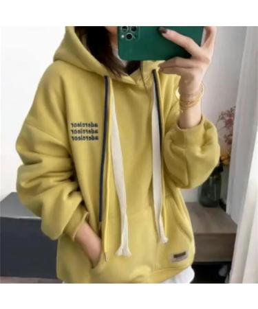 CBLdF Ladies Hoodies Women Autumn Winter Velvet Thickened Three-row Embroidered Letter Hooded Sweatshirt Casual All-match Pullover Yellow XL - Buy Online on GoSupps.com