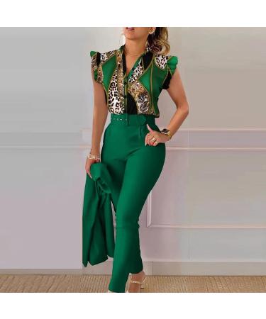 Womens 2 Piece Casual Outfits Stretch Button Down Blazers Jacket and Slim Fit Trouser Pants Suits Sets 2856-sasnx-7-green L - Buy Online on GoSupps.com