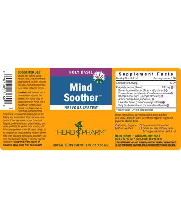 Herb Pharm Mind Soother: Holy Basil: Liquid Kava Supplement to Support Calm & Relaxation Stabilizing Support for Nervous System Made with Noble Kava & Lavender Flower Vegan Gluten-Free 4 oz* - Buy Online on GoSupps.com