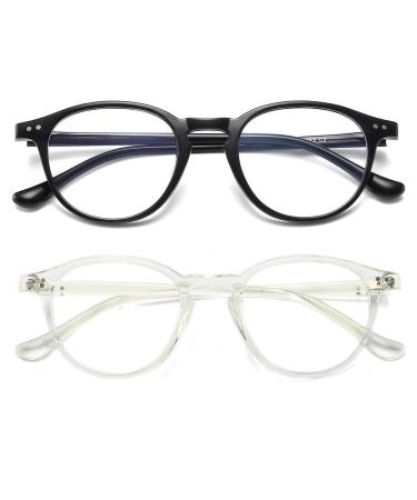 Dollger blue light filter glasses computer glasses without presumption anti-blue light Classic round frame gaming glasses for women men black transparent and black