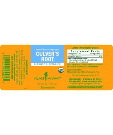 Herb Pharm Organic Culver's Root Extract - 1 Fl Oz for Cleansing & Detox - Buy Online on GoSupps.com