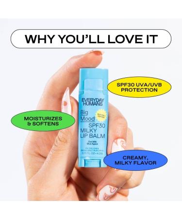 Everyday Humans Big Mood SPF 30 Mineral Sunscreen Lip Balm - Oat Milk Flavor | Shea Butter & Vitamin E | 0.15 oz - Buy Online on GoSupps.com