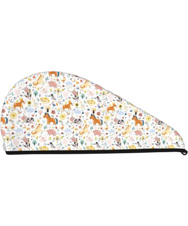 Cute Farm Animals Microfiber Hair Towel | Super Absorbent Coral Velvet Wrap for Long Curly & Thick Hair - Quick Dry for Women - Buy Online on GoSupps.com