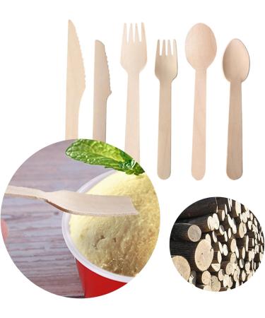 (Pack Of 100) Disposable Wooden Cutlery Set Wedding Birthday Party Tableware Environmentally Friendly Outdoor Supplies Durable Wooden Dinnerware - Buy Online on GoSupps.com