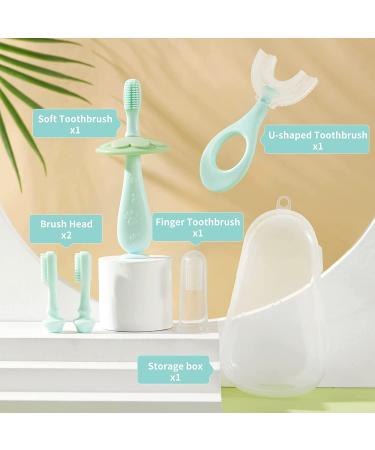 6 in 1 Baby Toothbrush Set | Toddler Finger U-Shaped Brush | 0-24 Months & 2-6 Years | Training Toothbrush for Child | Green - Style 1 - Buy Online on GoSupps.com