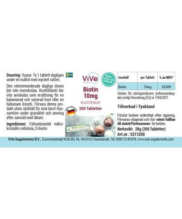 Biotine 10mg - 200 comprim s - D-Biotine - Dosage lev - Biodisponible - Qualit allemande - ViVe Supplements - Buy Online on GoSupps.com